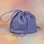 modern light purple handmade leather shoulder bag with adjustable strap