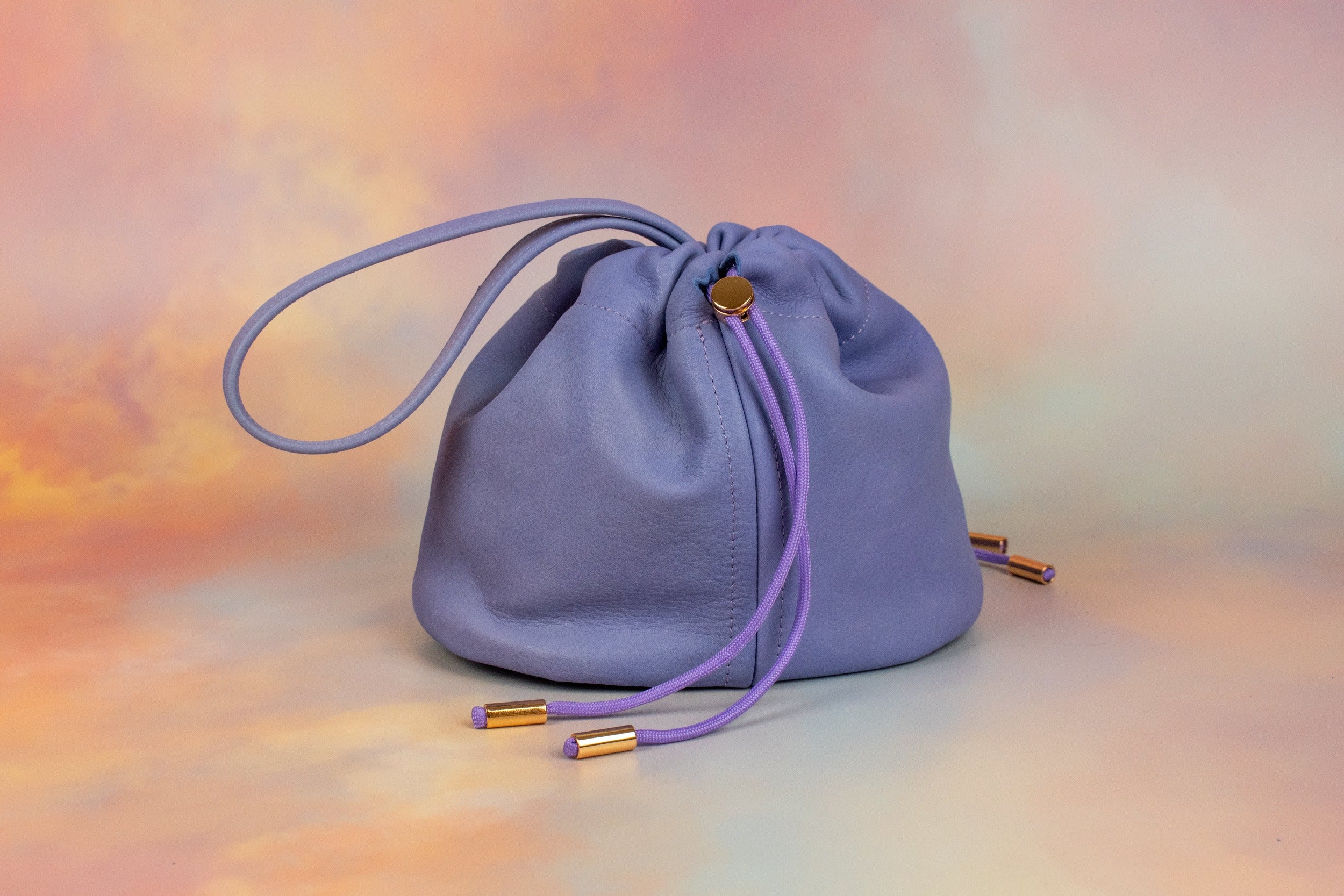 modern light purple handmade leather shoulder bag with adjustable strap