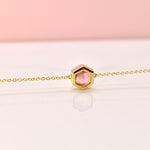 rose quartz clay necklace hexagon geometric jewelry dainty hexagon necklace 14k gold delicate necklace gold fill jewelry