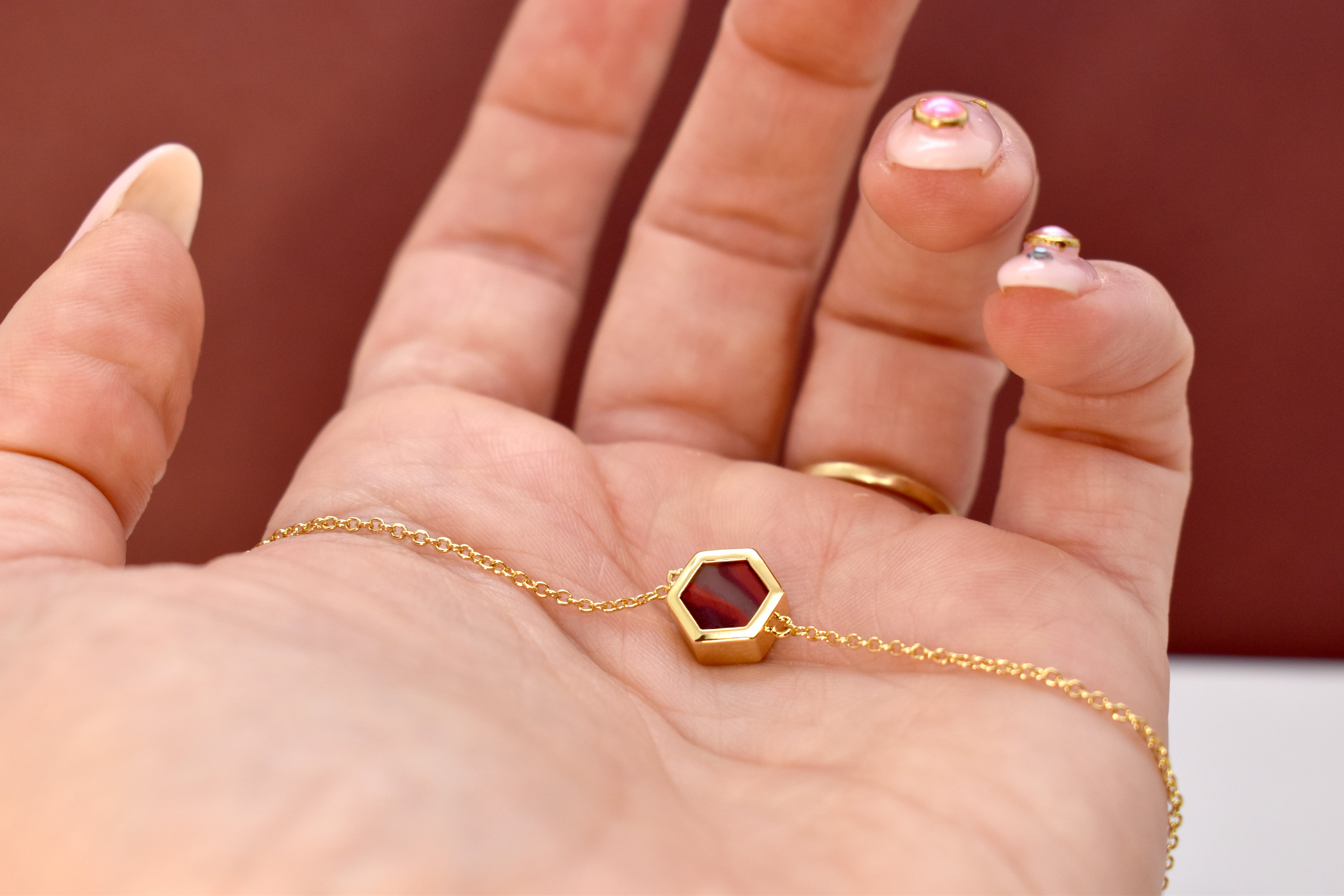 ruby clay jewelry hexagon necklace 14k gold dainty necklace chain