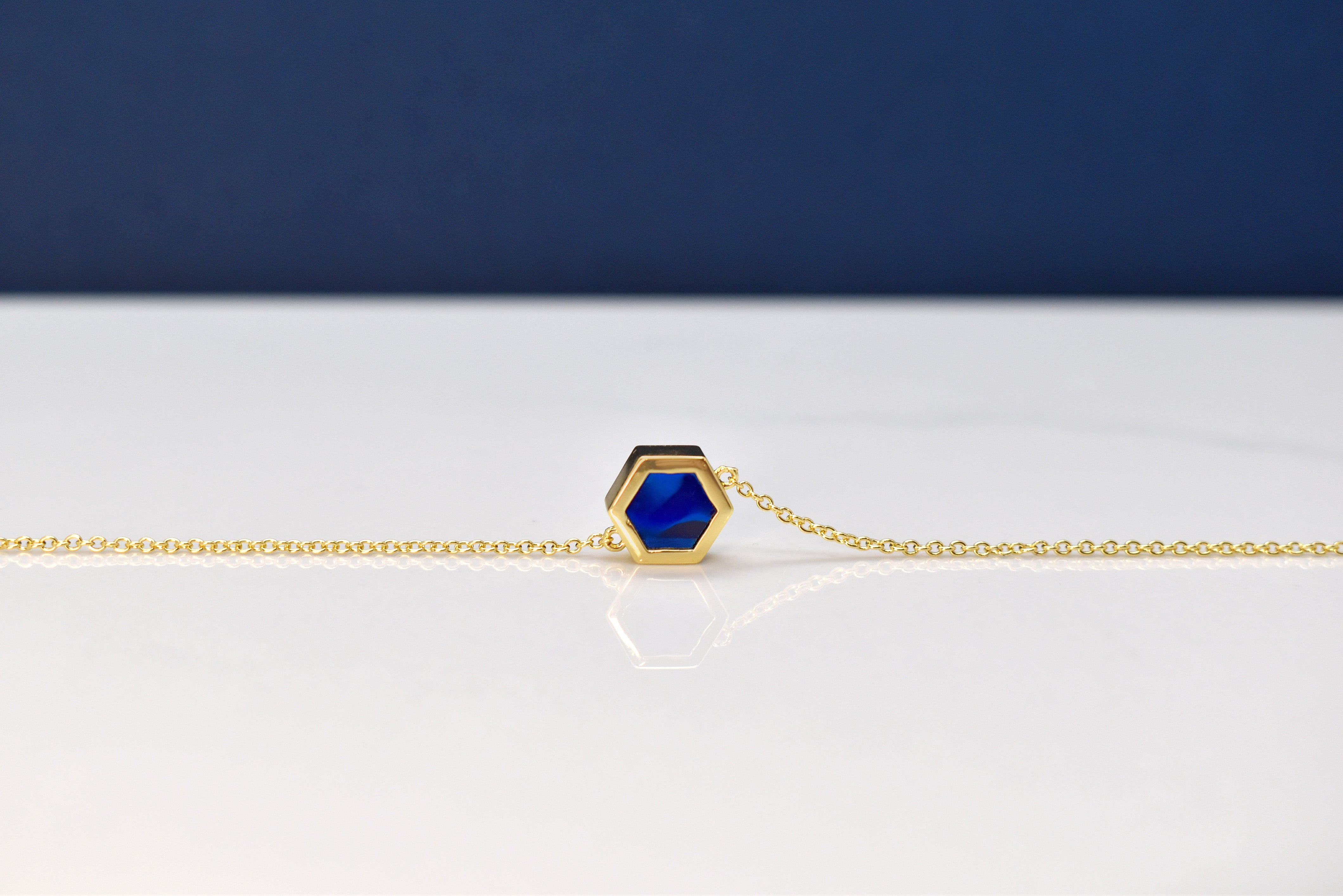 sapphire geometric necklace 14k gold chain