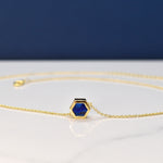 sapphire gold necklace hexagon jewelry 14k gold necklace dainty delicate minimal jewelry