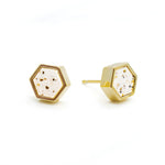 speckled marble stone style earrings in 14k gold plated hexagons
