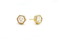 speckled marble stone style earrings in 14k gold plated hexagons
