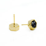 gold plated brass stud earrings with black and white clay in terazo design