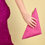 barbie pink leather clutch bag in triangle shape