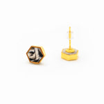 Jasper Stone Hexagon Earrings Black White and Gold