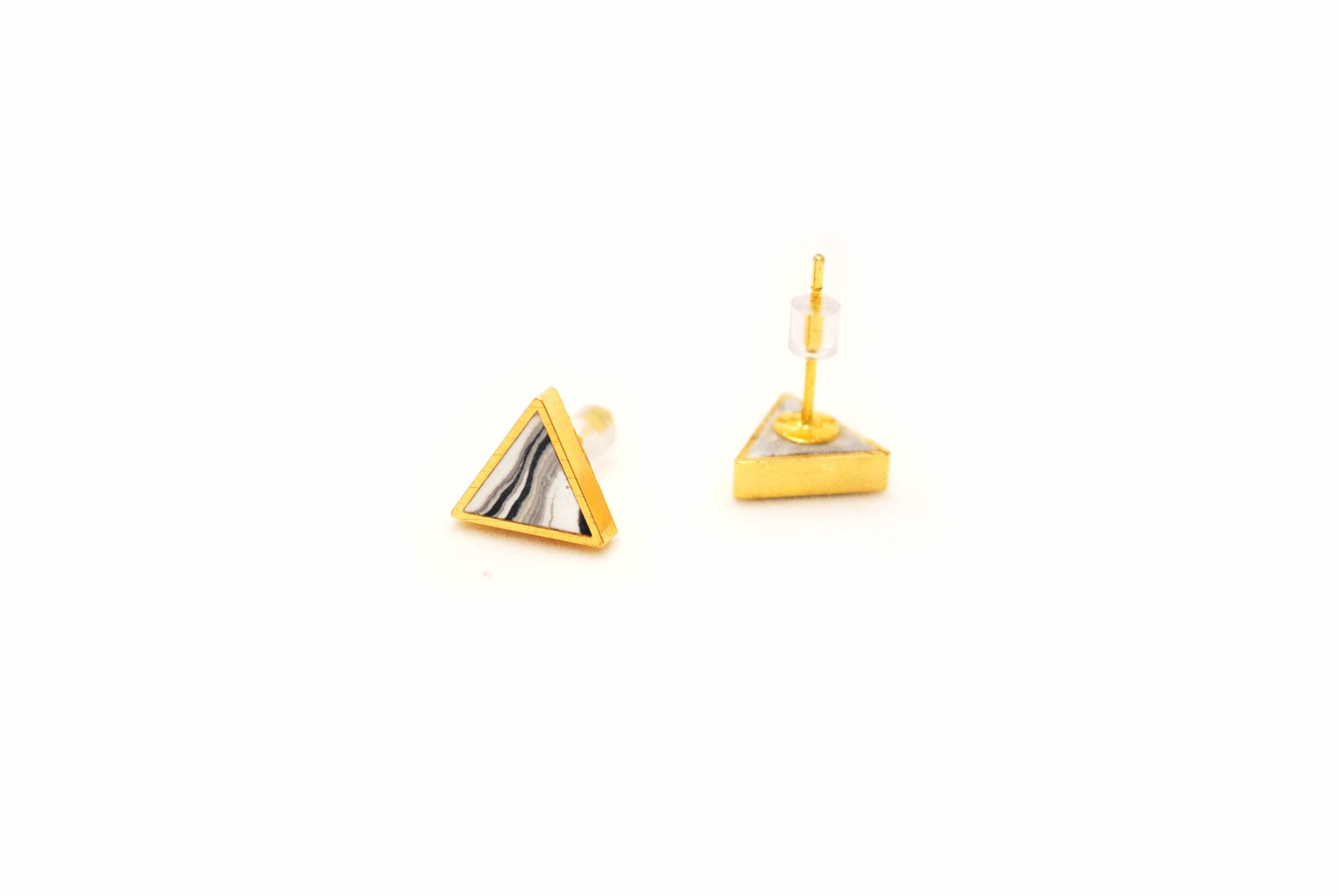 Black and White Striped Clay Triangles Earring Set