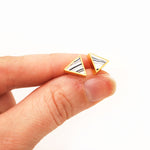 Small Triangle Earring Studs in Gold and White Marble