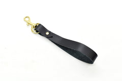 black saddle leather wristlet loop for carrying keys