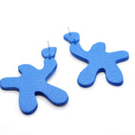big, bold blue leather Matisse-inspired earrings with surgical steel posts.
