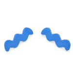 big, bold leather cutout earrings in bright blue.