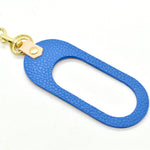 vegetable tanned rawhide and bright bold matisse blue leather finish keychain with gold hardware