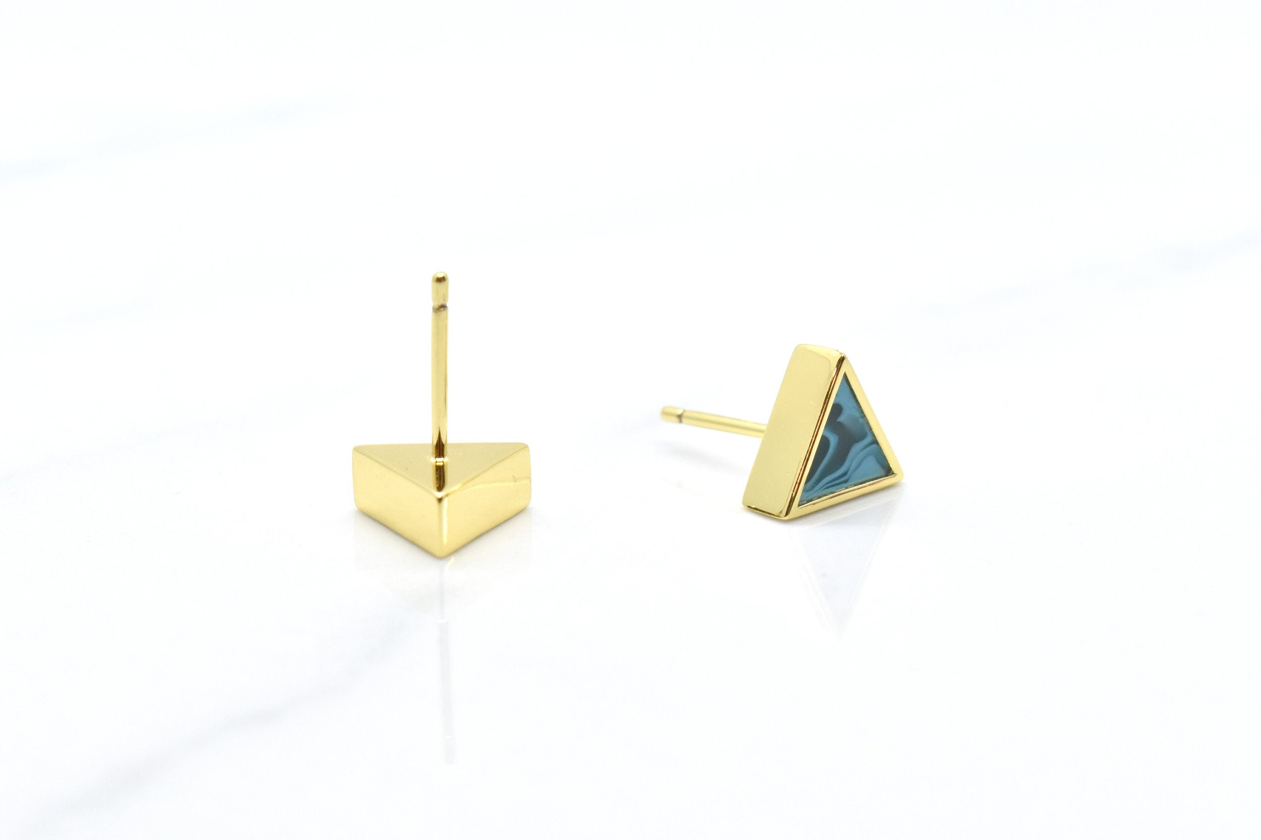 14k gold plated stud post earring set in aqua triangles