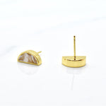crystal quartz marbled tiny half moon earrings with 24k gold plating