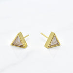 gold triangle stud earring set in crystal quartz geometric earrings birth stone jewelry gift