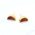ruby studs with 24k gold plated moon stud earrings on a white background