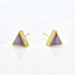 amethyst and gold plated brass triangle stud earrings