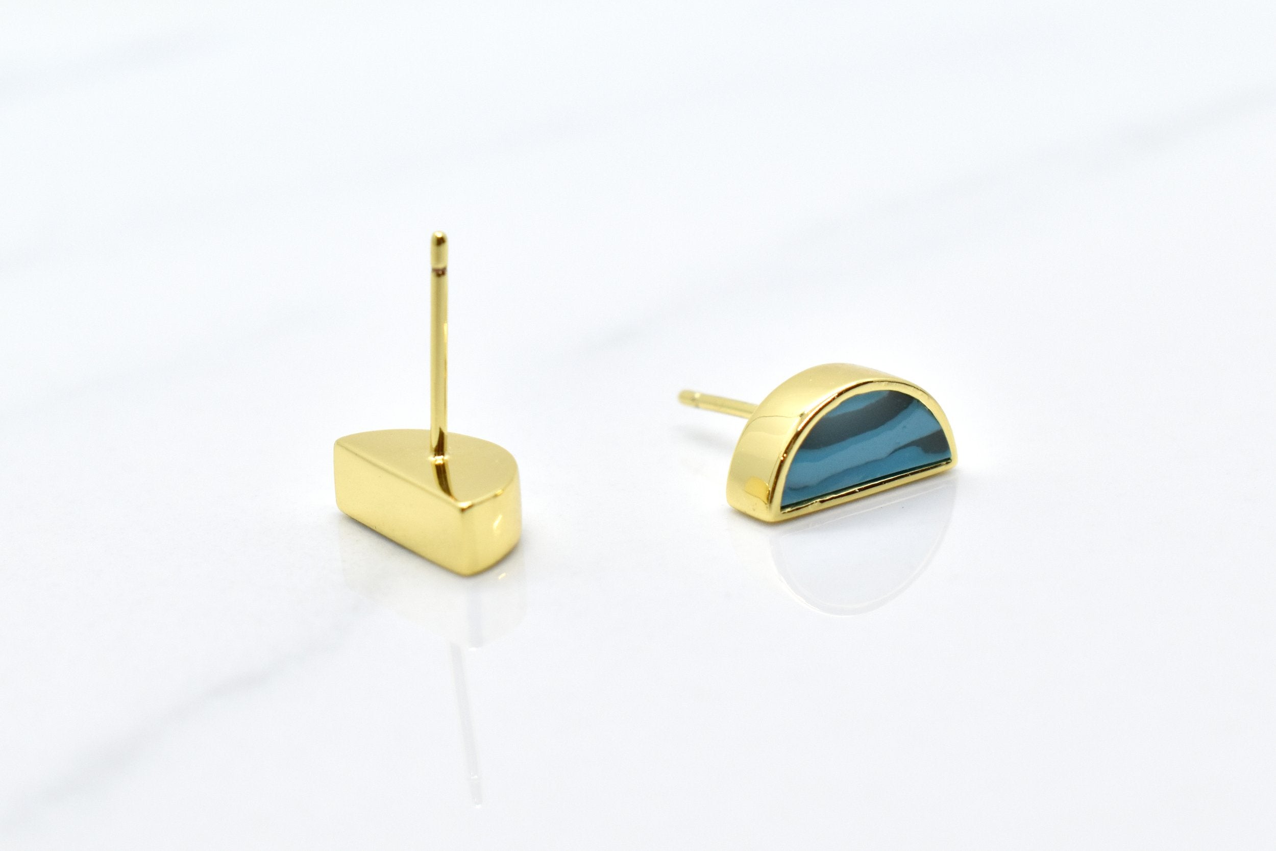 bright teal marbled tiny triangle earrings with 14k gold plating