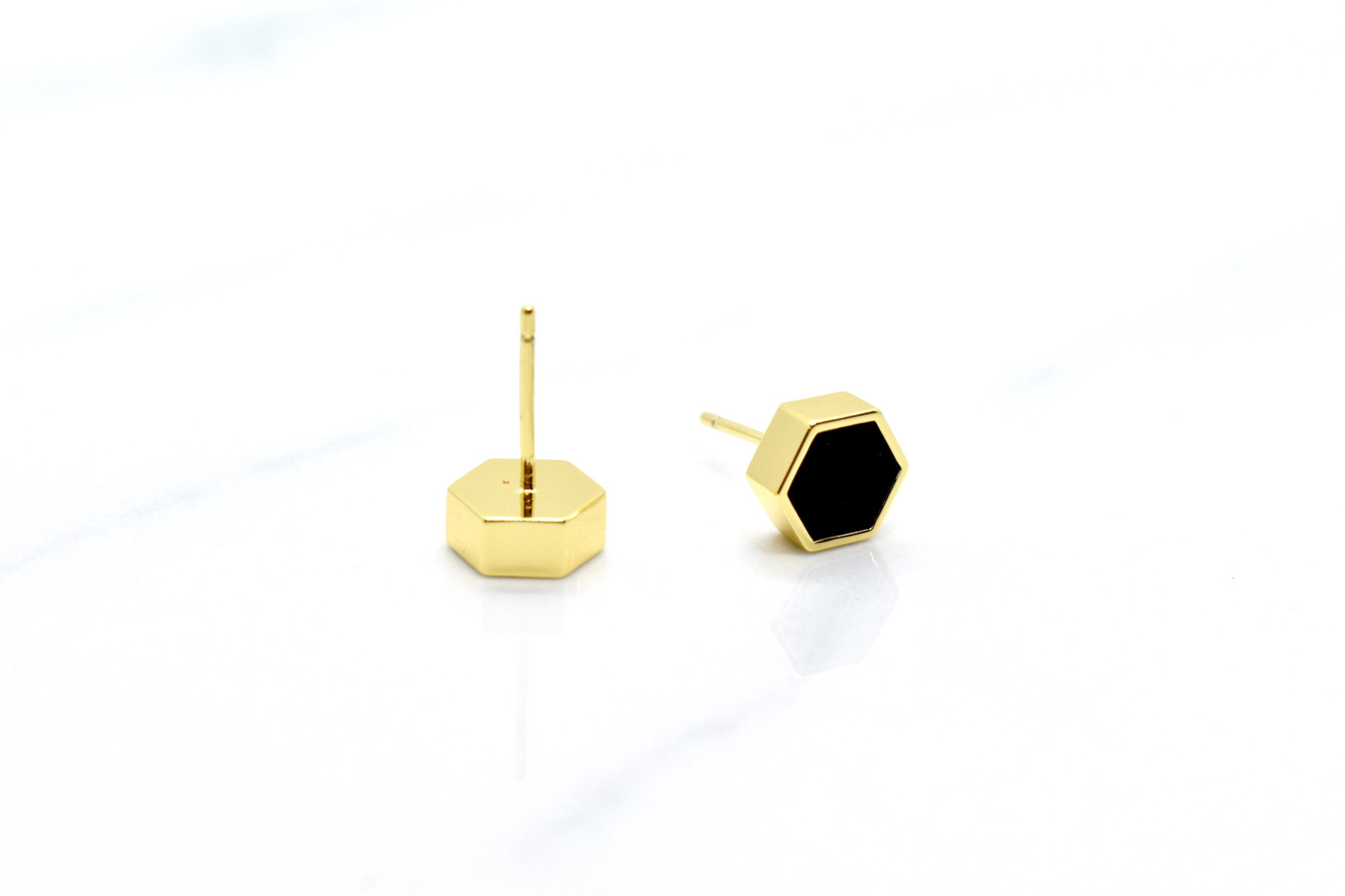 14k gold plated brass or sterling silver hexagon earring stud set, minimal and modern jewelry for witchy gift