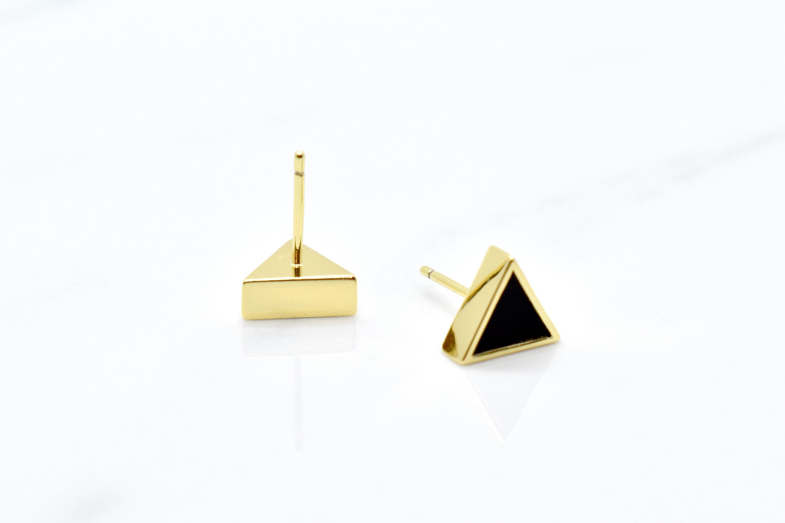 onyx black triangle studs in 14k gold plated sterling silver or 14k gold plated brass