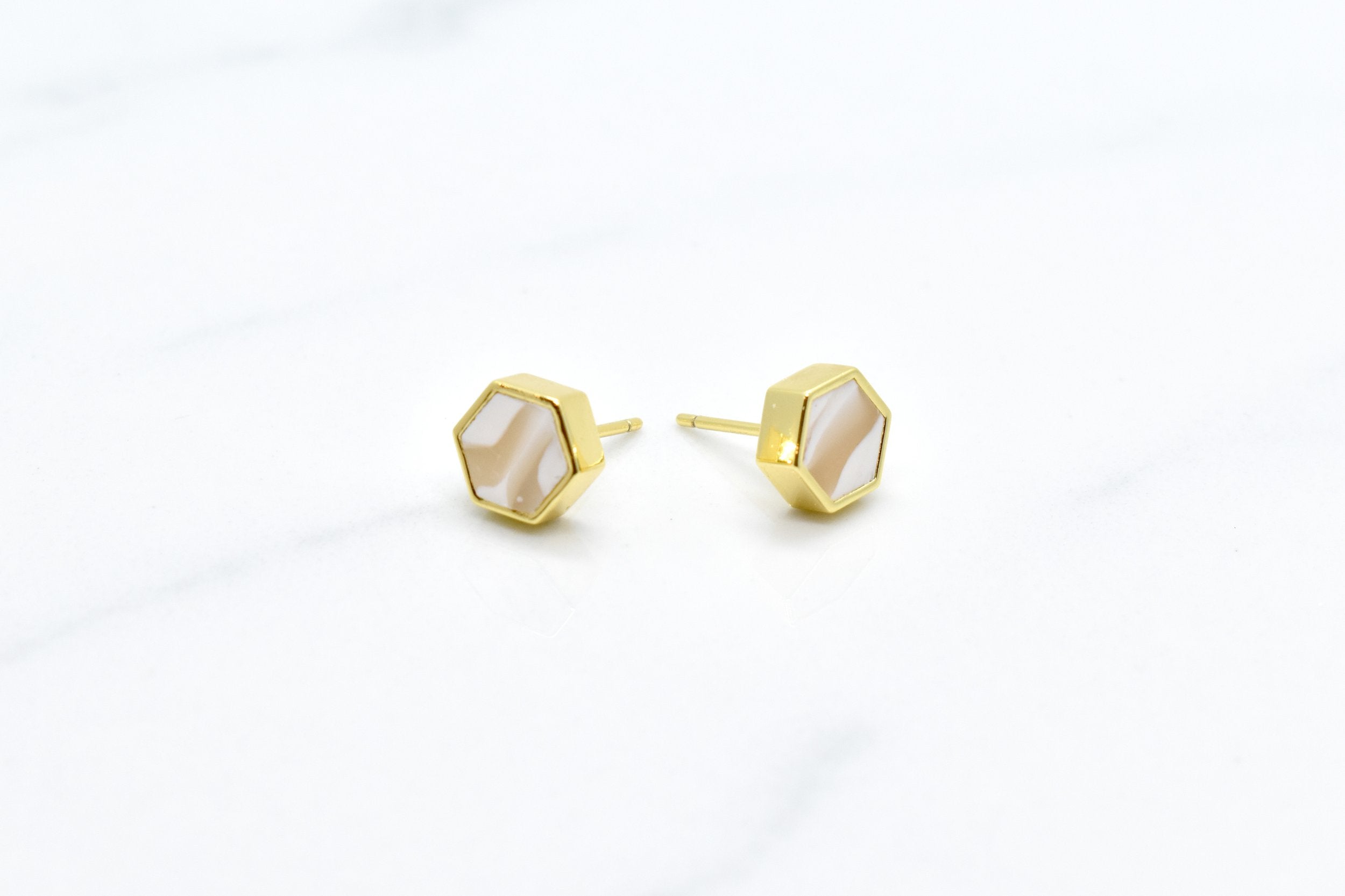 hexagon geometric stud earrings in crystal quartz geometric gold studs diamond birth stone gift gemstone jewelry