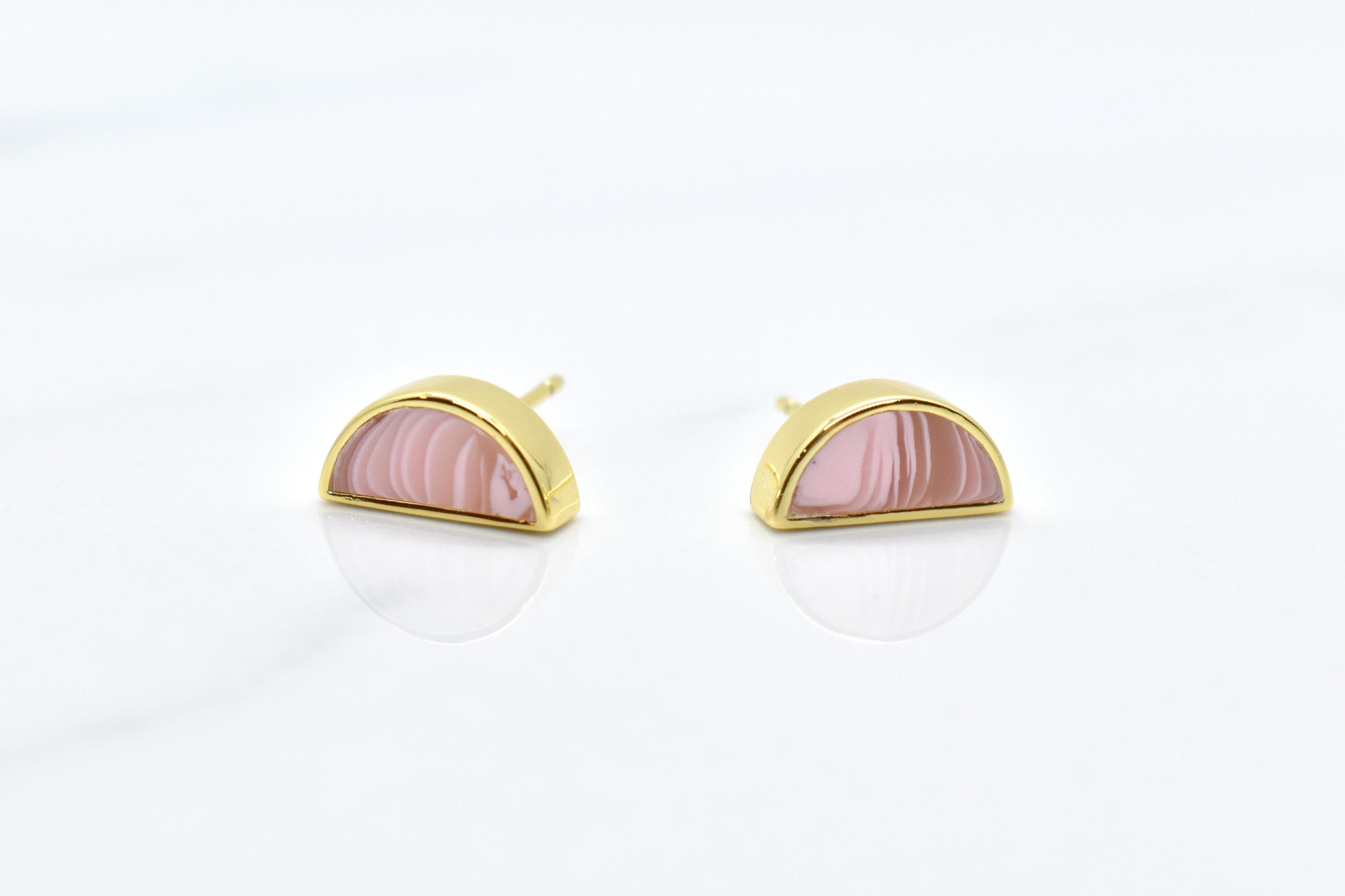 rose quartz marble stud half moon geo earrings