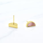 marble pastel pink stud set gold plated moons geometric earrings gemstone earring studs