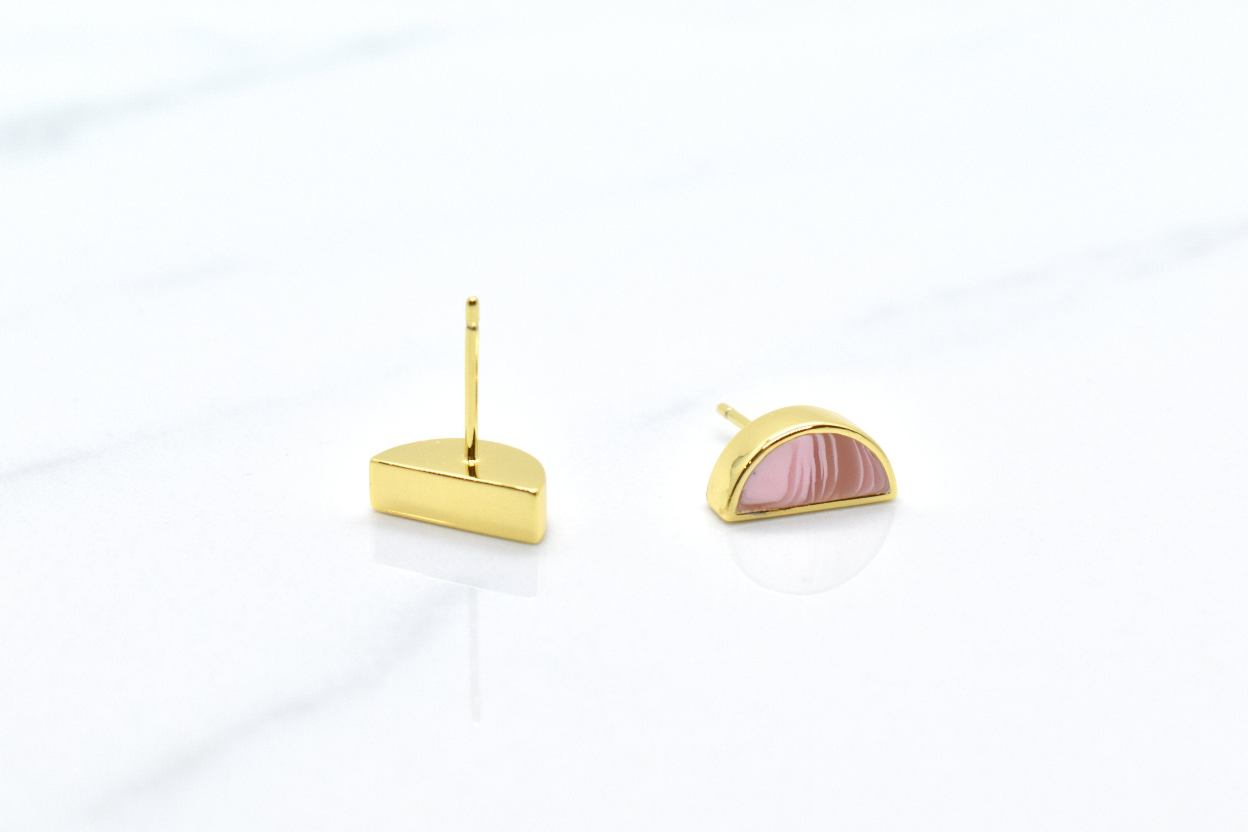 marble pastel pink stud set gold plated moons geometric earrings gemstone earring studs