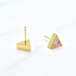 geometric triangle stud earrings in cotton candy pink.