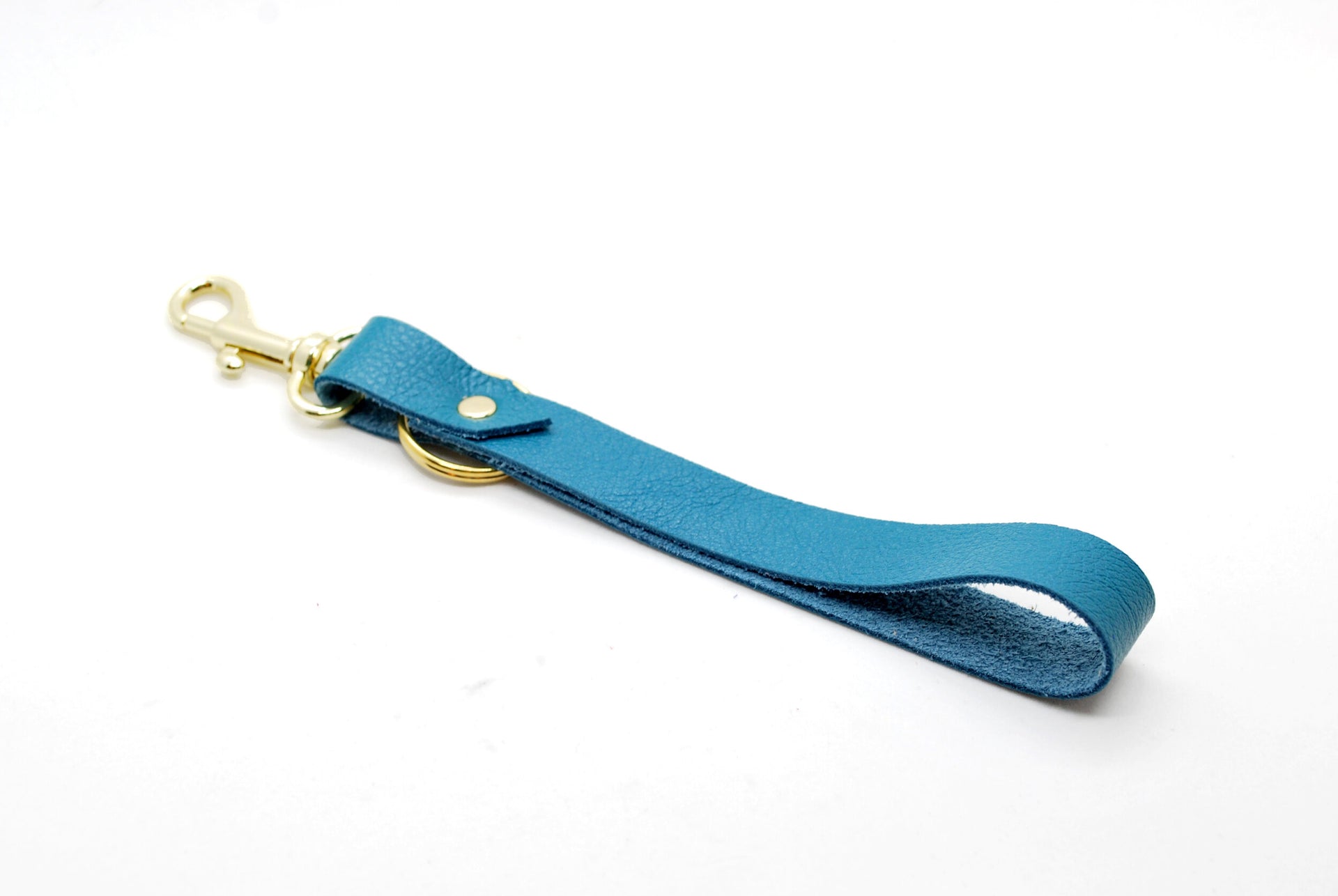 Minimal Leather Keychain Wristlet in Turquoise Leather