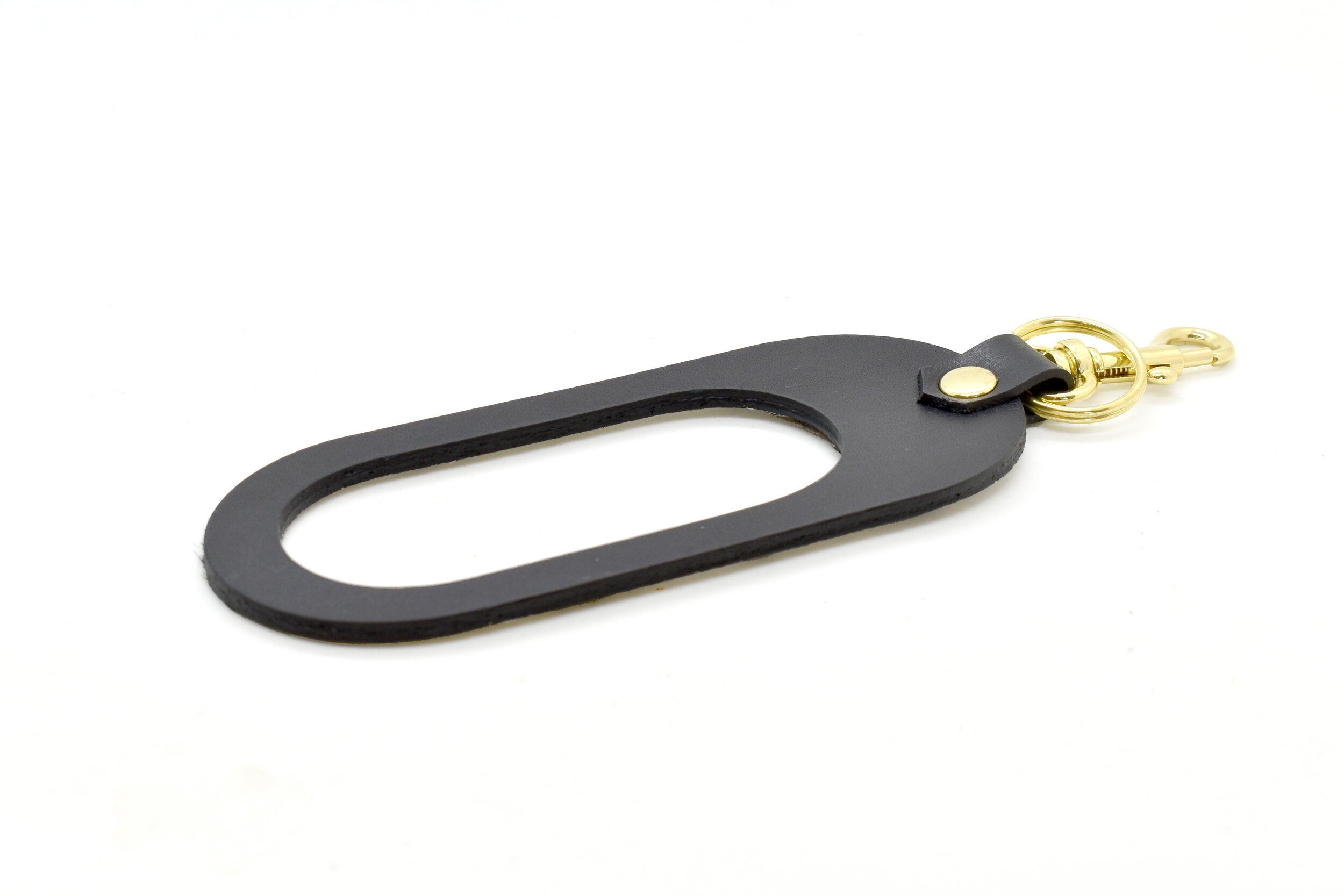 dual colored leather cut out key chain hand strap with gold keyring and spring clasp