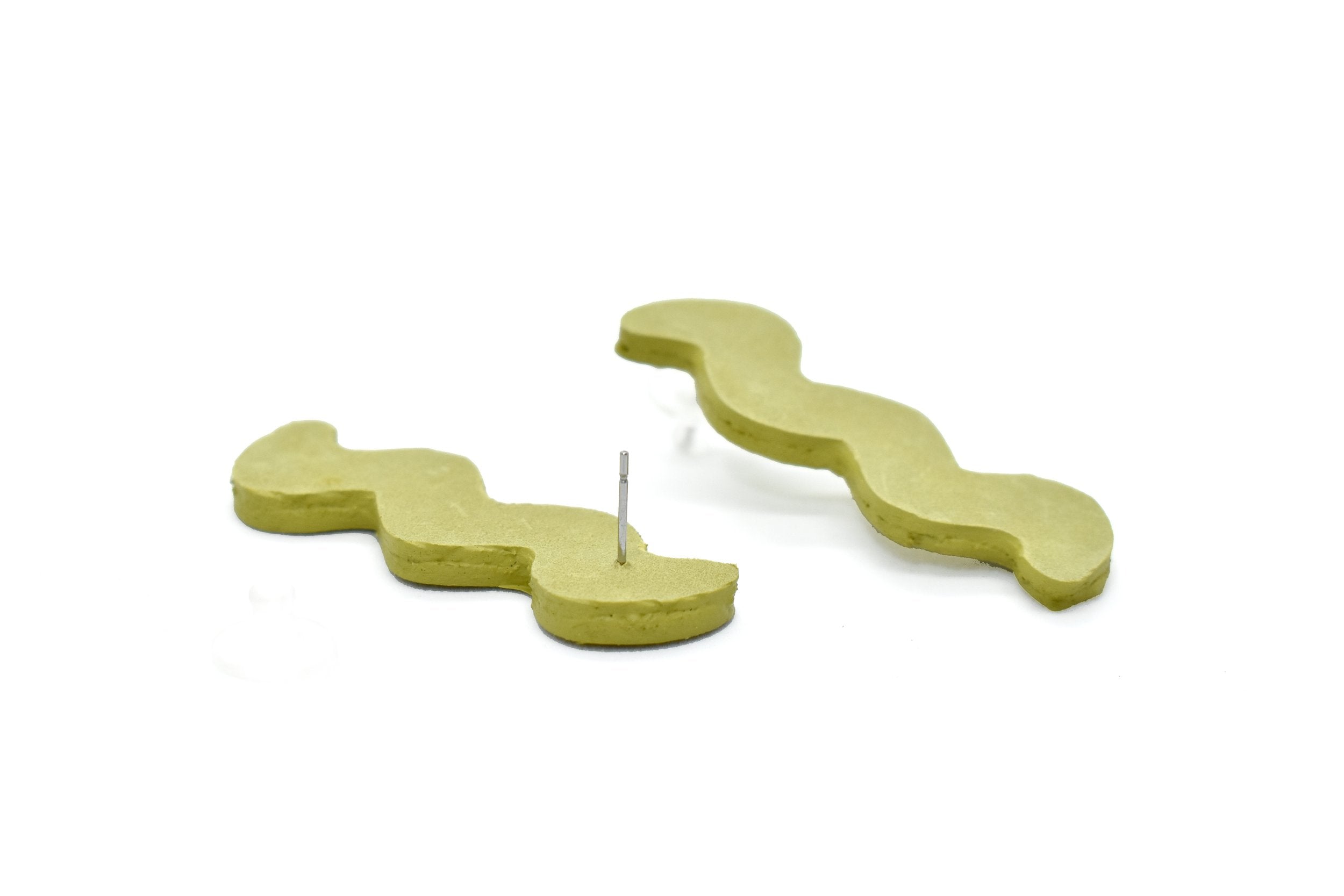 modern wavelength cutout chartreuse leather earrings with surgical steel ear studs