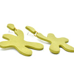 lime green organic shape linked leather cutout earrings chartreuse leather matisse style oversized earrings