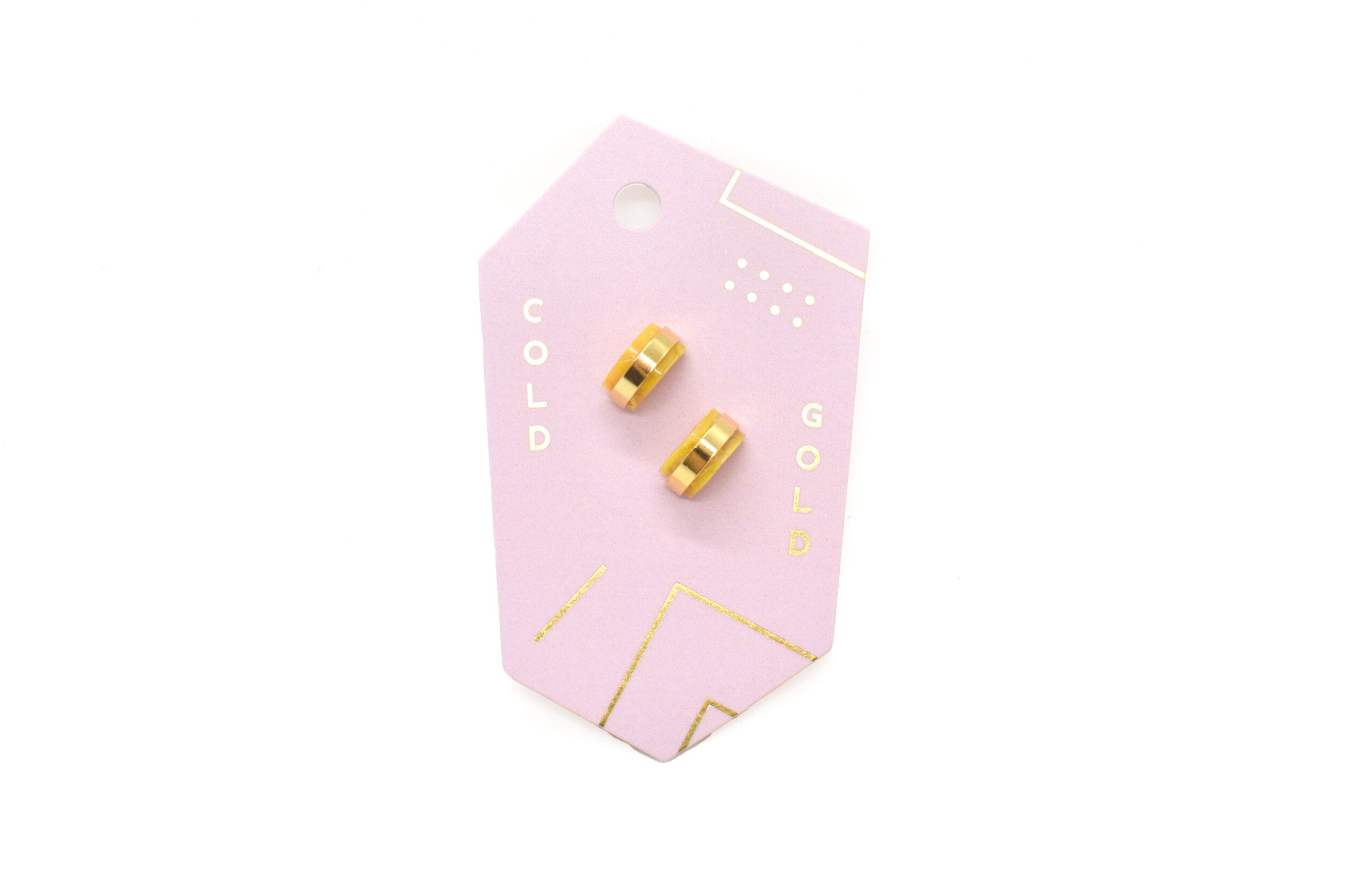 pink geometric card with marbled yellow clay stud earring set birthstone gemstone earring