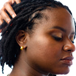 model wearing citrine studio stud earring set birth stone earrings gemstone studs earring gold geometric earrings