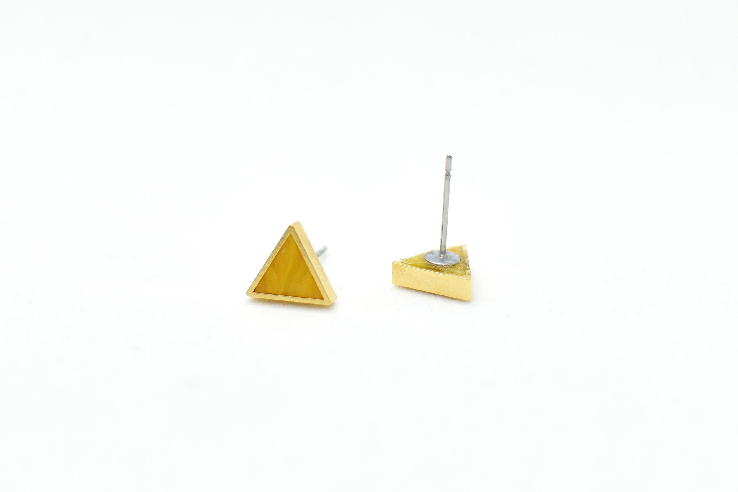 gold geometric triangle stud earrings citrine gemstone earrings gift for november birthstone