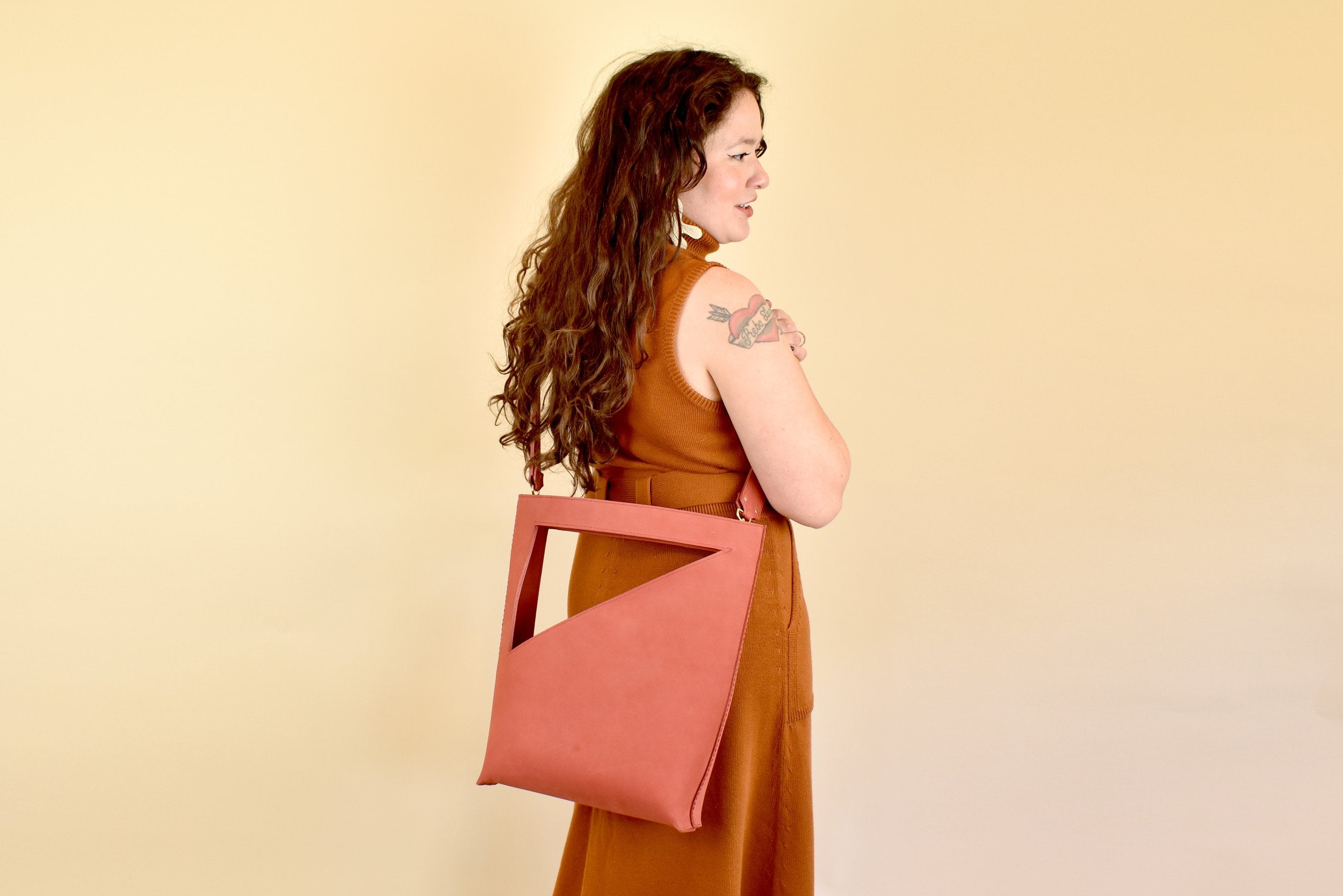 The Tritote: A Leather Crossbody Tote Bag / Handbag in Butter Yellow Leather