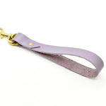 modern and minimal leather key chain in lavender leather