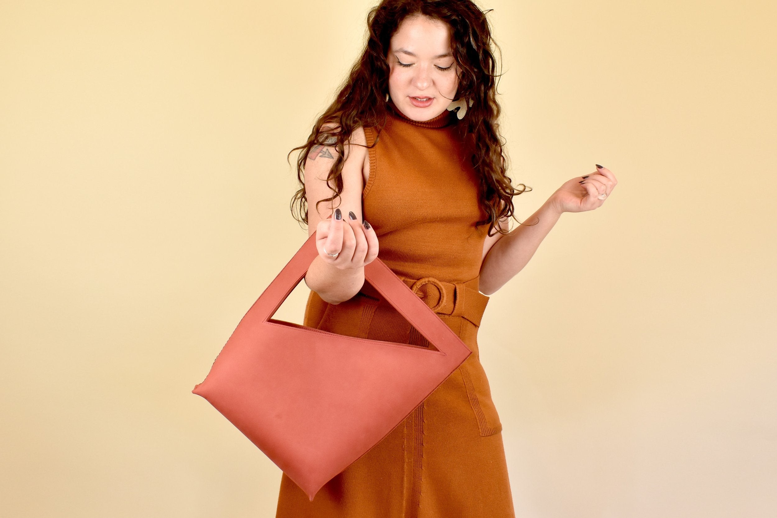 leather wristlet clay purse earth tone crossbody bag for laptop asymmetrical tote bag architectural design clutch bag