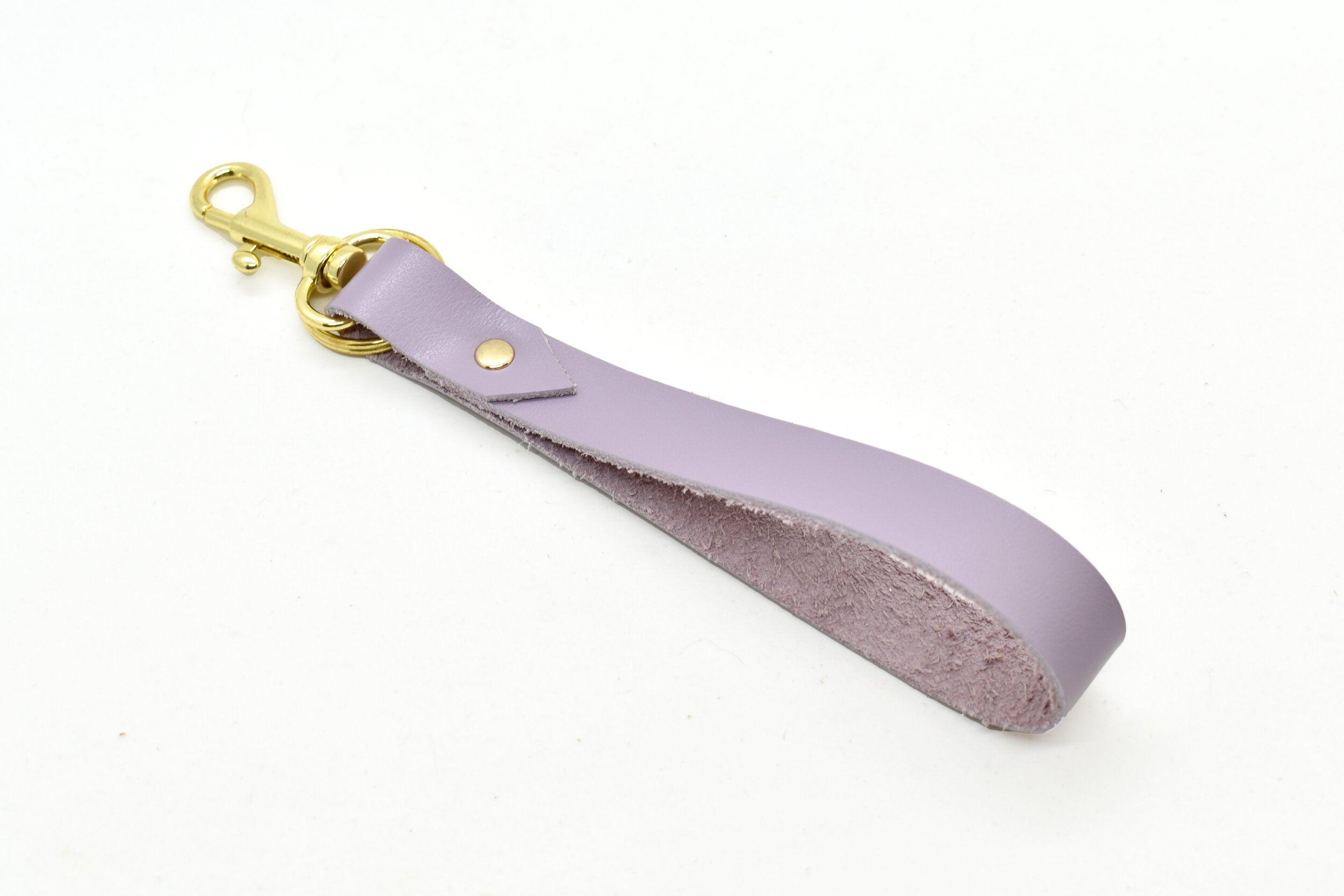 pastel leather keychain in wisteria lavender leather.