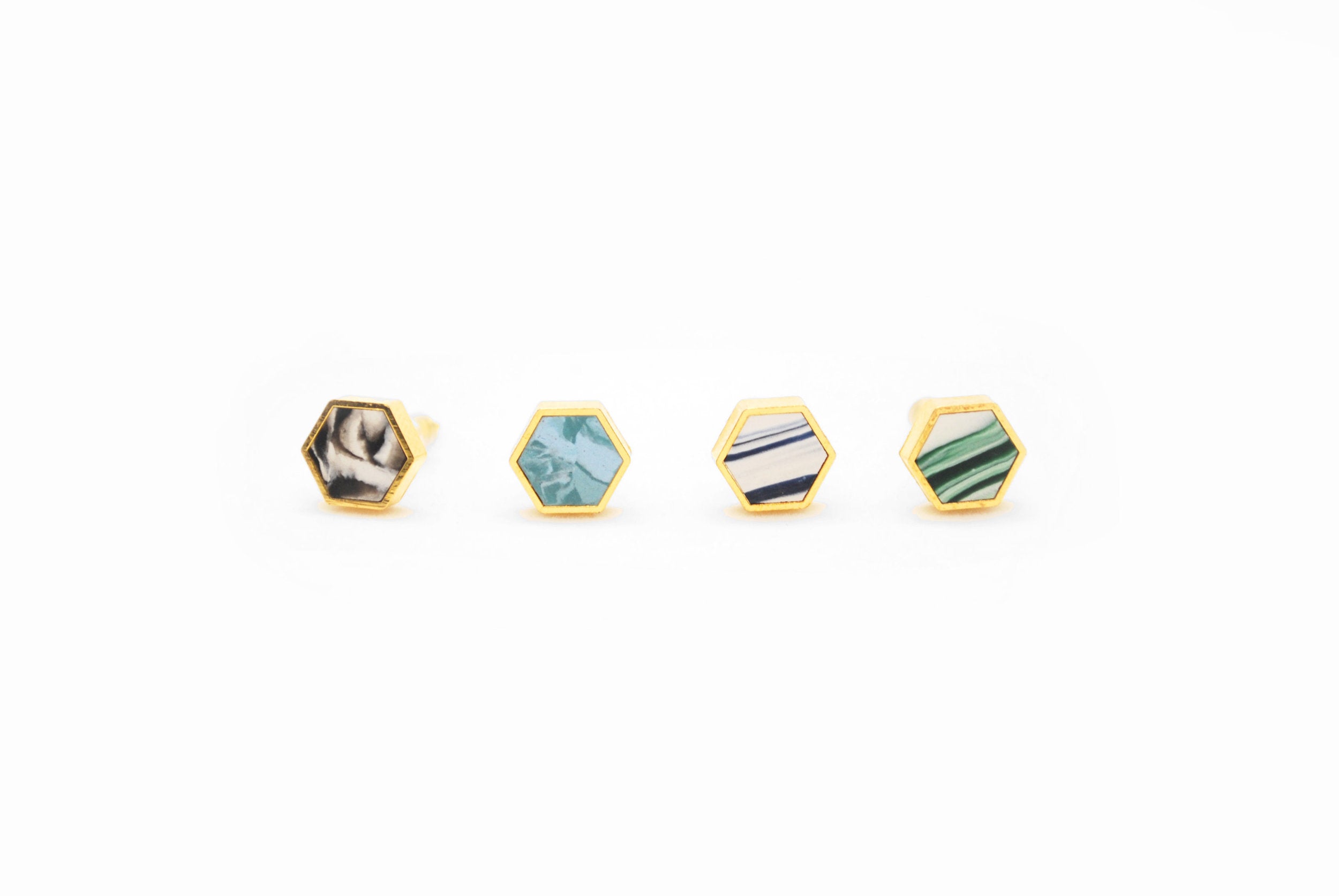 Colorful Marble Earrings Hexagon Stud Sets