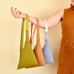 olive leather sling bag triangle shape accessories periwinkle purse small leather clutch crossbody bag